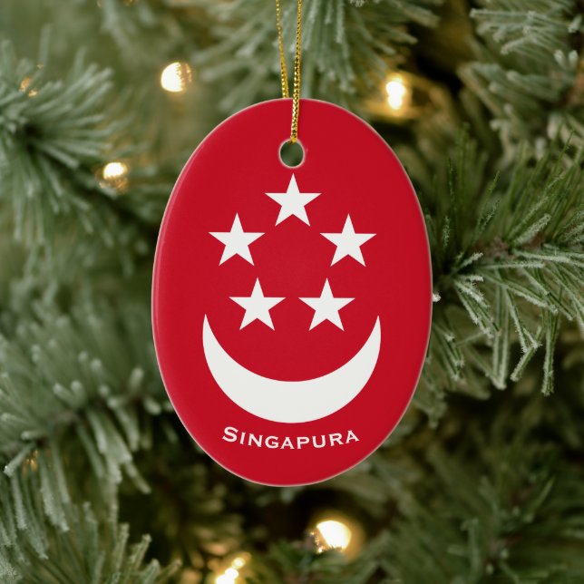 Adorno De Cerámica Escudo de Singapur con nombre añadido (Árbol)