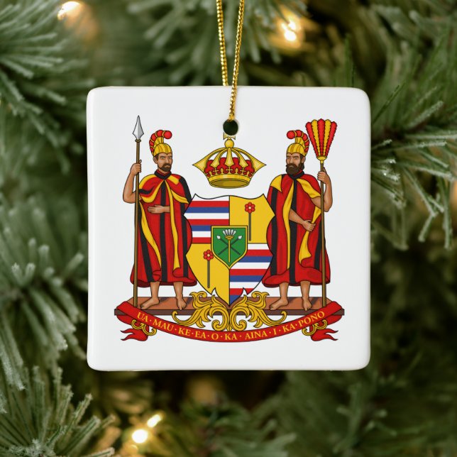 Adorno De Cerámica Escudo Real de Armas del Reino de Hawai (Árbol)