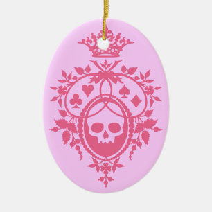 Adorno De Cerámica Escudo rosa con calavera y trajes de cartón