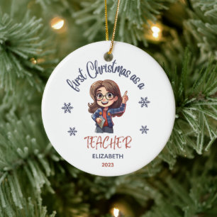 Adorno De Cerámica Escuela 1 Navidades Teacher Cute Gift Nombre