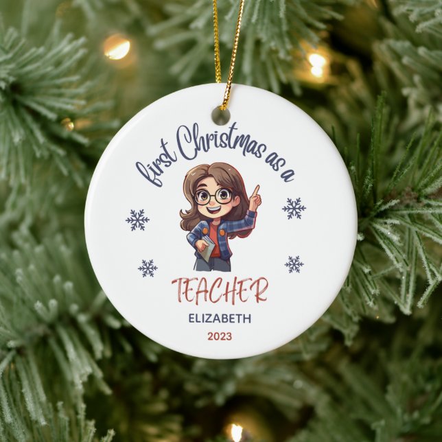 Adorno De Cerámica Escuela 1 Navidades Teacher Cute Gift Nombre (Árbol)
