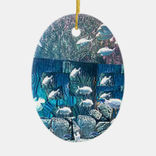 Adorno De Cerámica Escuela de peces en rocas oceánicas