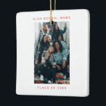 Adorno De Cerámica Escuela de Snowfall de dos fotos<br><div class="desc">Dos navidades de fotografía rojos Escuela Secundaria de Snowfall Minimalista Mejor Amigo Navidades de Snowfall Ornamento de cerámica</div>