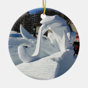 Adorno De Cerámica Escultura de nieve de rana, Quebec, Canadá
