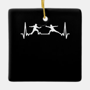 Adorno De Cerámica Esgrima de cardiograma deportivo de esgrima para j