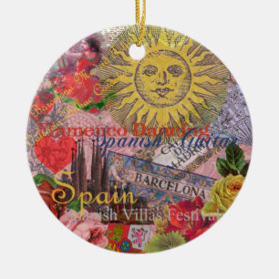 Adorno De Cerámica España Vintage Sol Viaje Collage Retro Europa