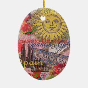 Adorno De Cerámica España Vintage Sol Viaje Collage Retro Europa
