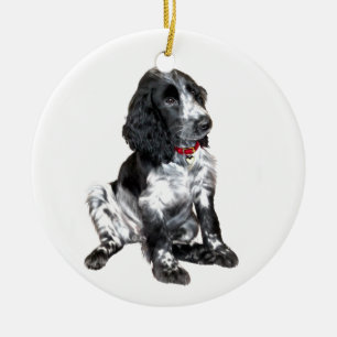 Adorno De Cerámica Español Springer English Puppy - blanco y negro