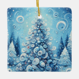 Adorno De Cerámica Espectacular árbol de navidad impresionista azul