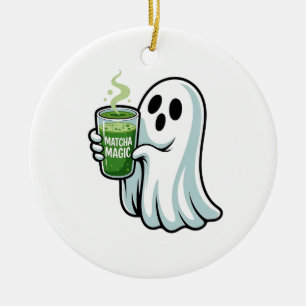 Adorno De Cerámica Espeluznante Fantasma Bebiendo Matcha