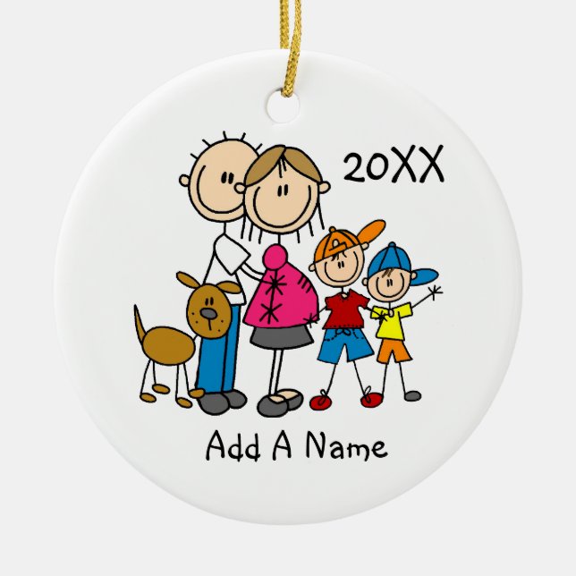 Adorno De Cerámica Esperamos pareja con dos niños/adornos de perros (Frente)