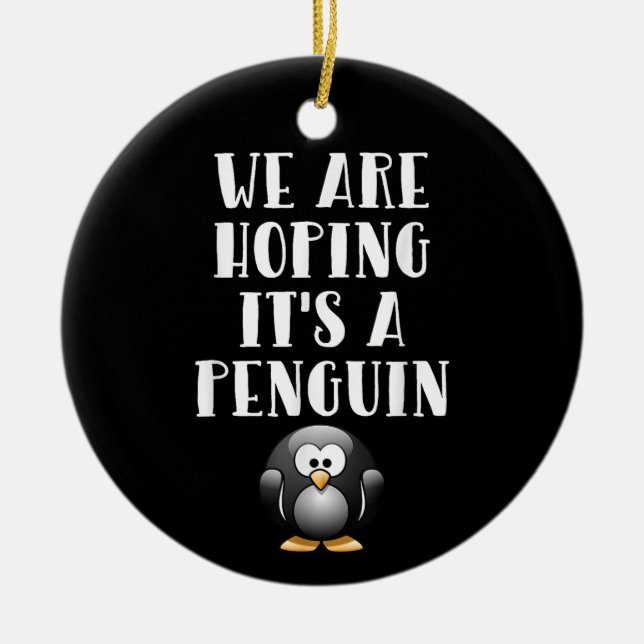 Adorno De Cerámica Esperamos que sea una mujer embarazada de pingüino (Frente)