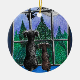 Adorno De Cerámica esperando al perro de santa