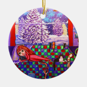 Adorno De Cerámica Esperando la Nieve de Niña Niña Pequeña de Santa C