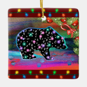 Adorno De Cerámica Espíritu de oso negro Navidades de colores de luz