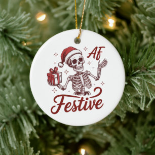 Adorno De Cerámica Esqueleto Festivo Snarky Navidad Sarcástico 
