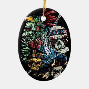 Adorno De Cerámica Esqueleto indio nativo del cráneo