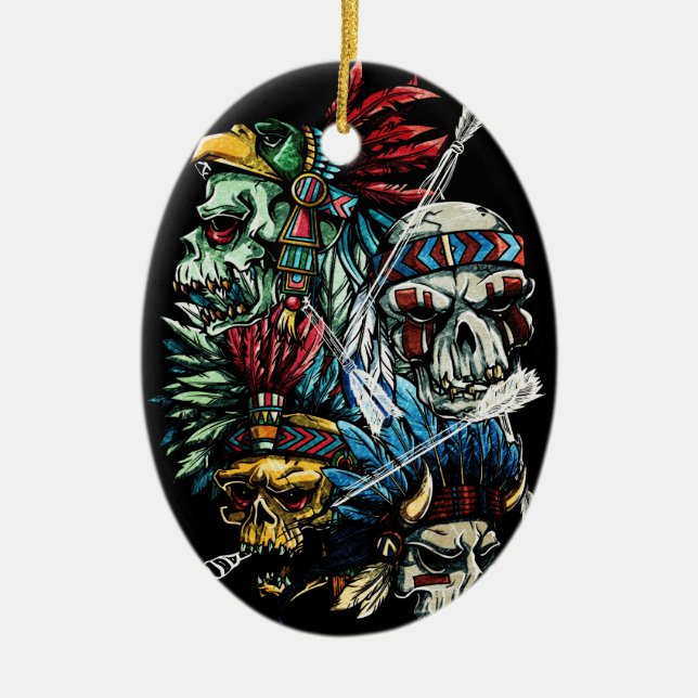 Adorno De Cerámica Esqueleto indio nativo del cráneo (Frente)