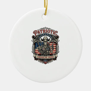 Adorno De Cerámica Esqueleto Patriótico Vaquero Patriota Oscuro Esque