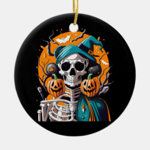 Adorno De Cerámica Esqueleto y calabaza