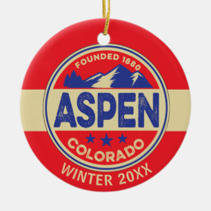 Adorno De Cerámica Esquí Aspen Azul y Rojo 