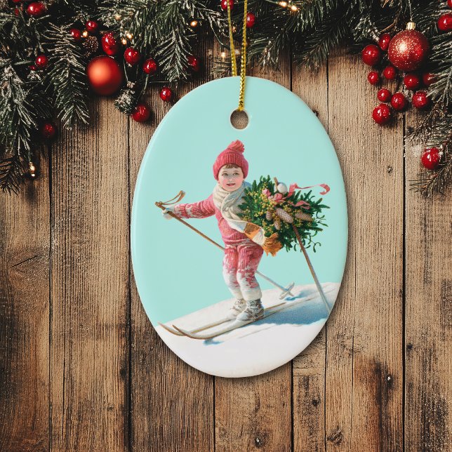 Adorno De Cerámica Esquí de niños entregando Navidades Bouquet (Subido por el creador)