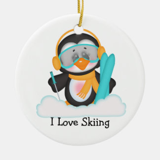 Adorno De Cerámica Esquí del pingüino
