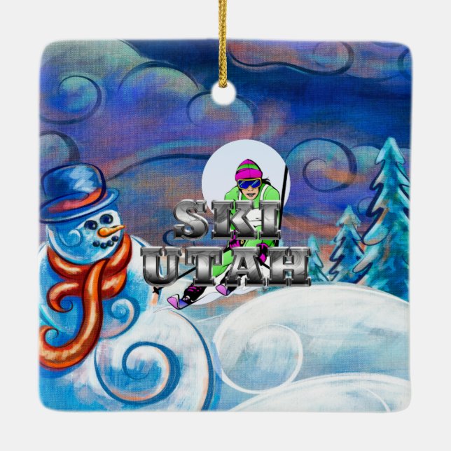 Adorno De Cerámica Esquí Utah de la CAMISETA (Reverso)