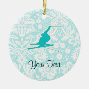 Adorno De Cerámica Esquí verde azulado de la nieve