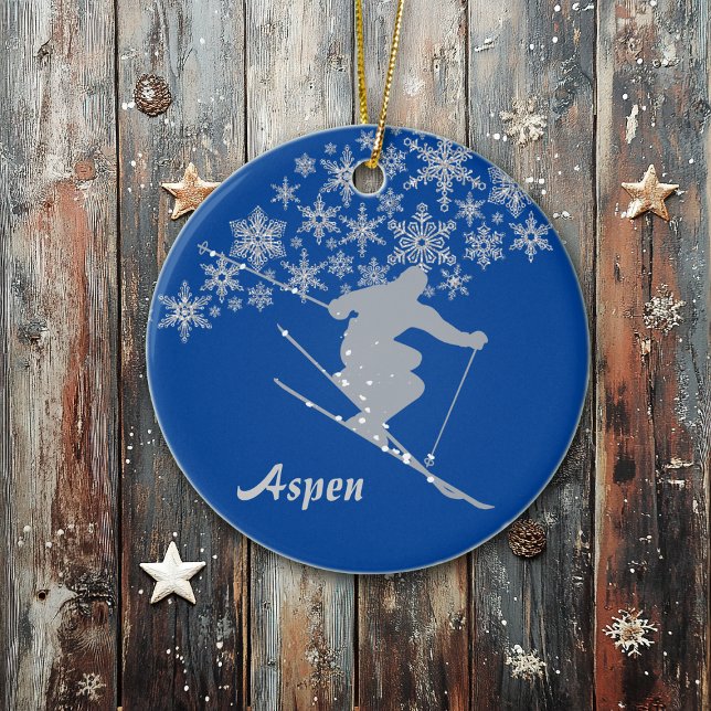 Adorno De Cerámica Esquiador de copos de nieve personalizado (Subido por el creador)