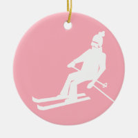Esquiador retro minimalista invierno blanco rosado