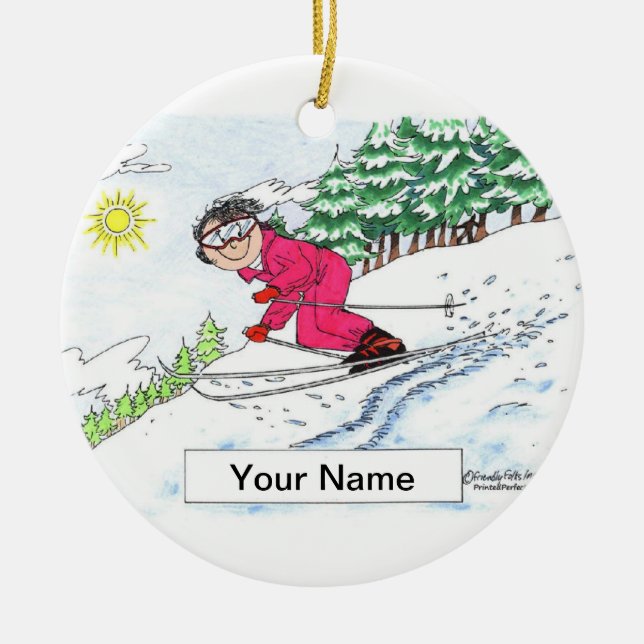 Adorno De Cerámica Esquiadora, Nieve - Mujer (Frente)