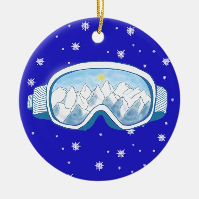 Adorno De Cerámica Esquiar Goggles, danza de copas de nieve (Frente)
