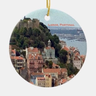 Adorno De Cerámica Esquina acuarela de Lisboa