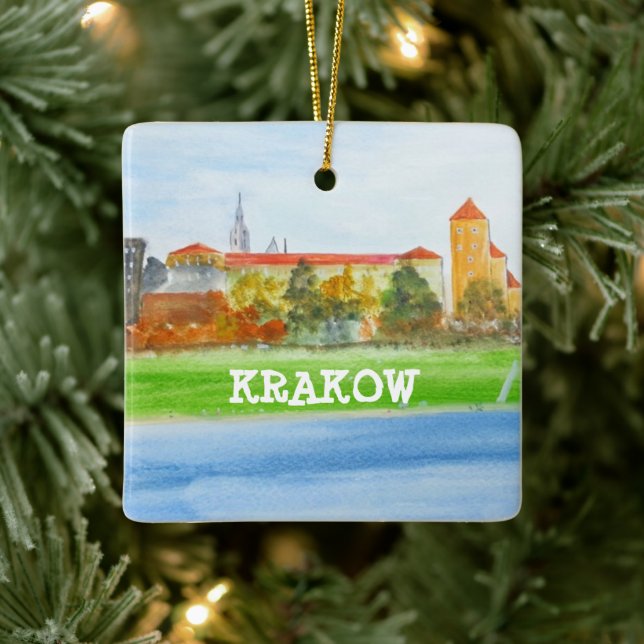 Adorno De Cerámica Esquina de Cracovia en la acuarela Polonia Polska (Árbol)