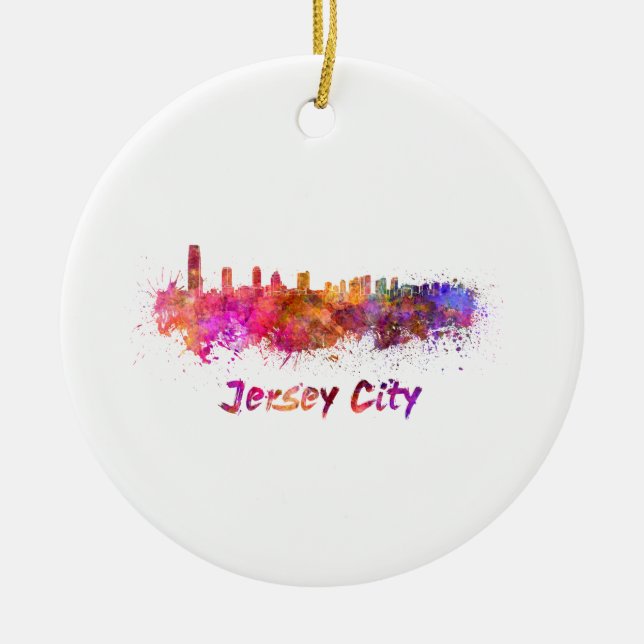 Adorno De Cerámica Esquina de Jersey City en acuarela (Frente)