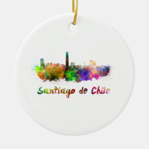 Adorno De Cerámica Esquina de Santiago de Chile en acuarela