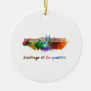 Adorno De Cerámica Esquina de Santiago de Compostela en acuarela