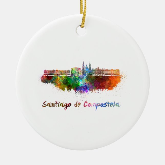 Adorno De Cerámica Esquina de Santiago de Compostela en acuarela (Frente)