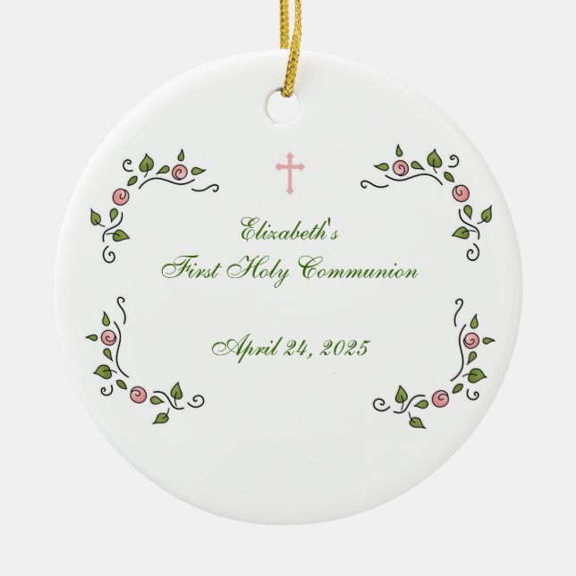 Adorno De Cerámica Esquinas florales rosadas, religiosas (Frente)