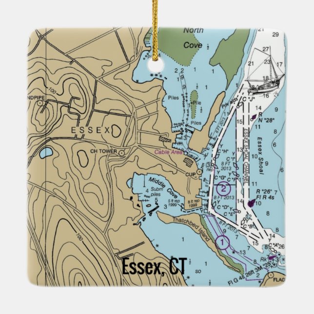 Adorno De Cerámica Essex CT Nautical Chart (Reverso)