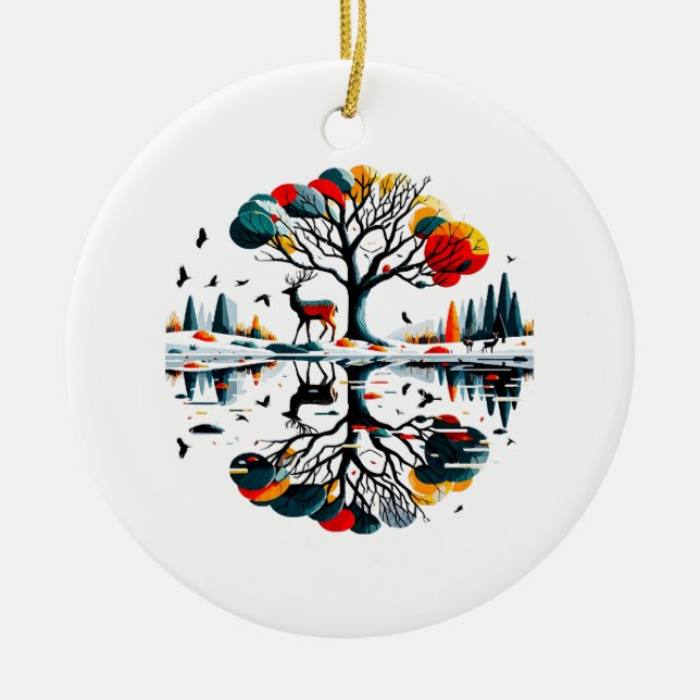 Adorno De Cerámica Estadio majestuoso en el bosque de invierno nevado (Frente)