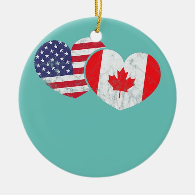 Adorno De Cerámica Estados Unidos Canadá Bandera del Corazón American (Frente)