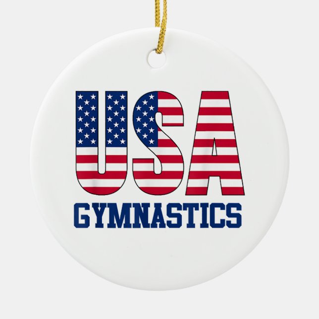 Adorno De Cerámica Estados Unidos: Deportes de gimnasia con bandera e (Frente)