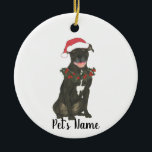 Adorno De Cerámica Estafa de Pitbull personalizada (negro)<br><div class="desc">Haz la lista de este año con un adorno de tu elfo pitbull favorito!</div>