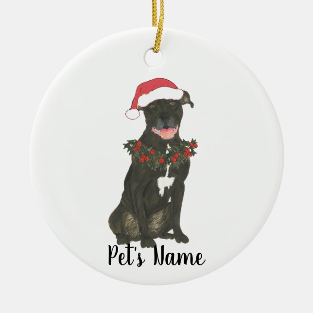 Adorno De Cerámica Estafa de Pitbull personalizada (negro) (Frente)