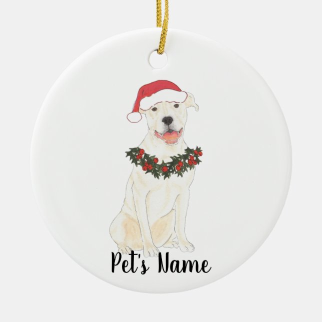 Adorno De Cerámica Estafa personalizada de Pitbull (blanco) (Frente)