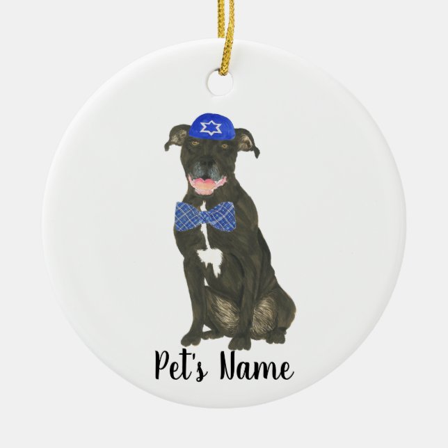 Adorno De Cerámica Estafado Yarmulke Tie de Pitbull Negro personaliza (Frente)