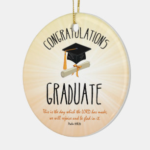 Adorno De Cerámica Estallido de oro de graduación religiosa con gorro