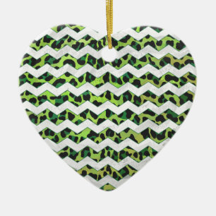 Adorno De Cerámica Estampado Chevron Leopardo Negro y Verde